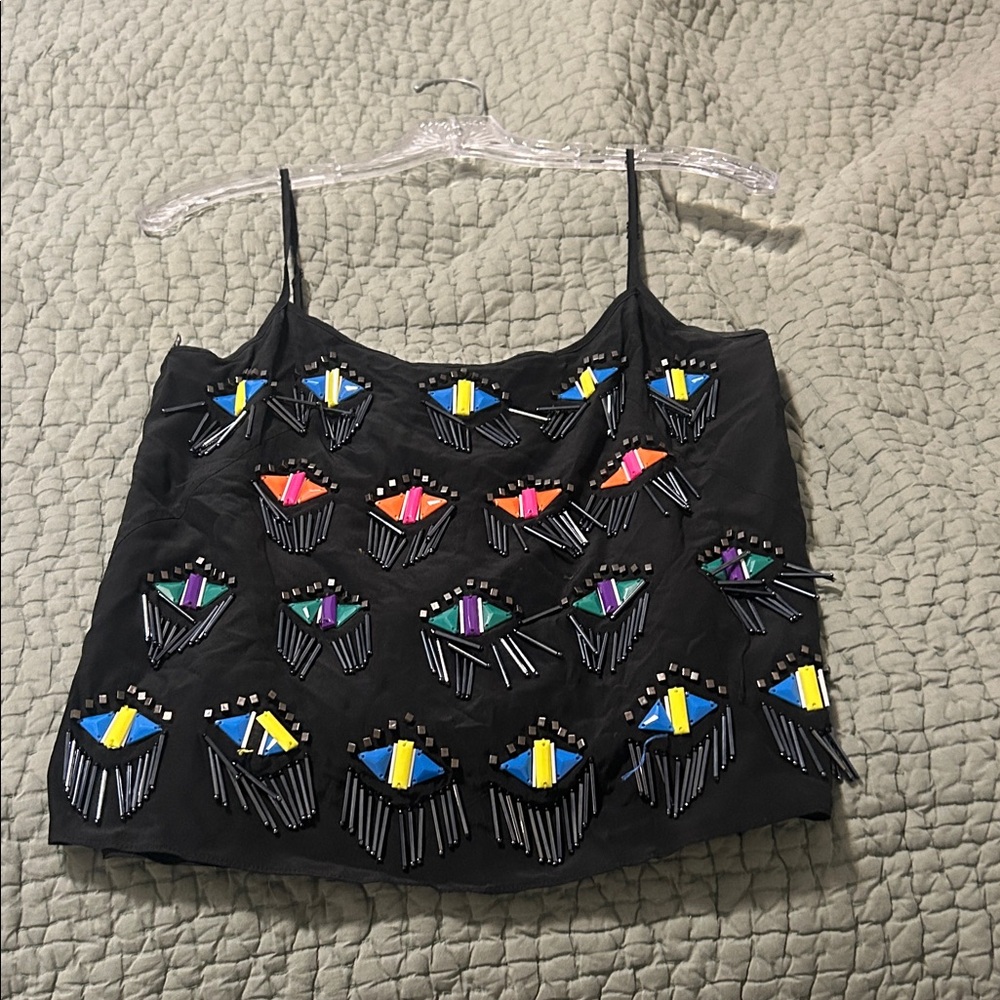 Milly Black Beaded Eye Cropped Tank size 4